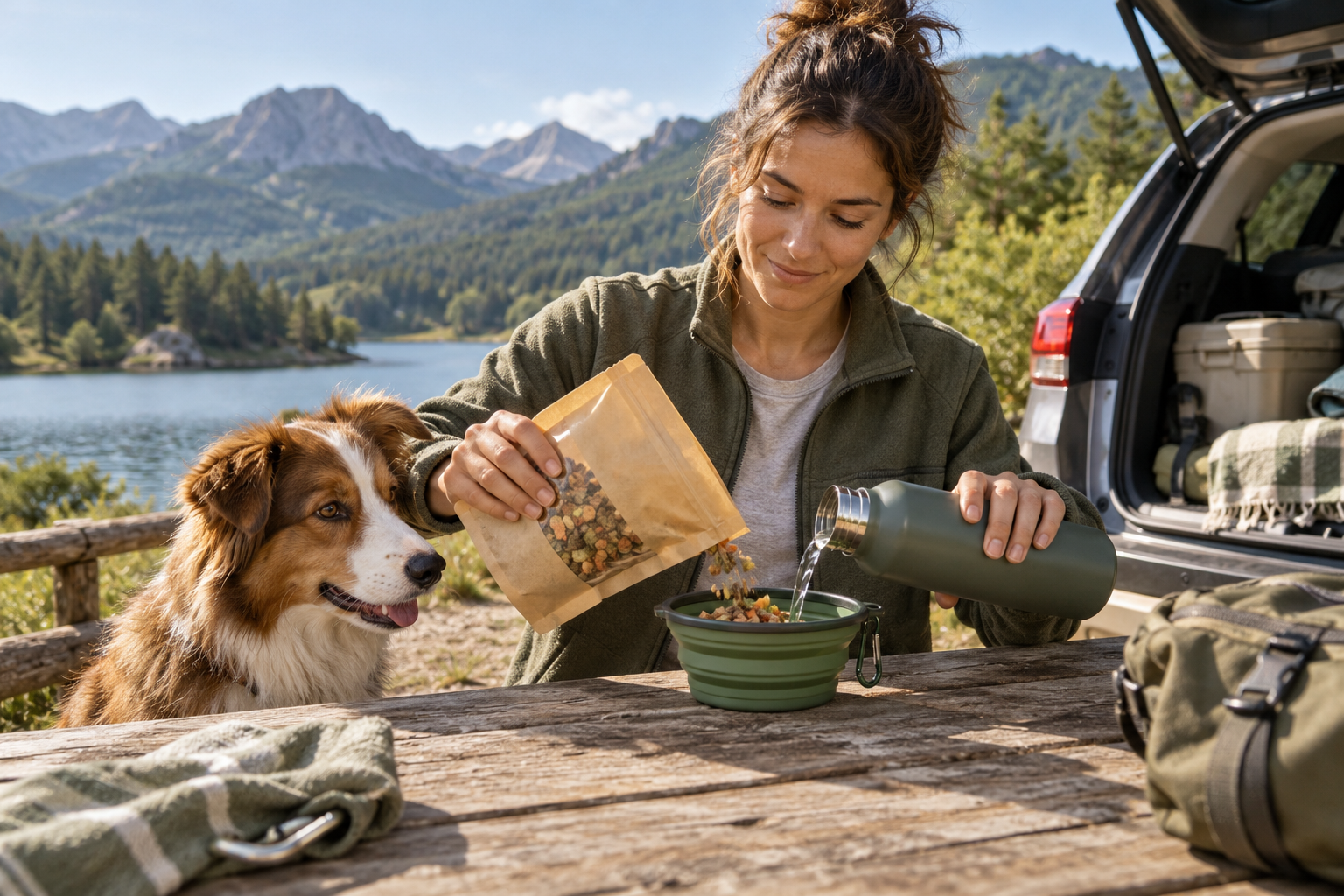 Preparación de comida natural para perro durante un viaje sin necesidad de congelador