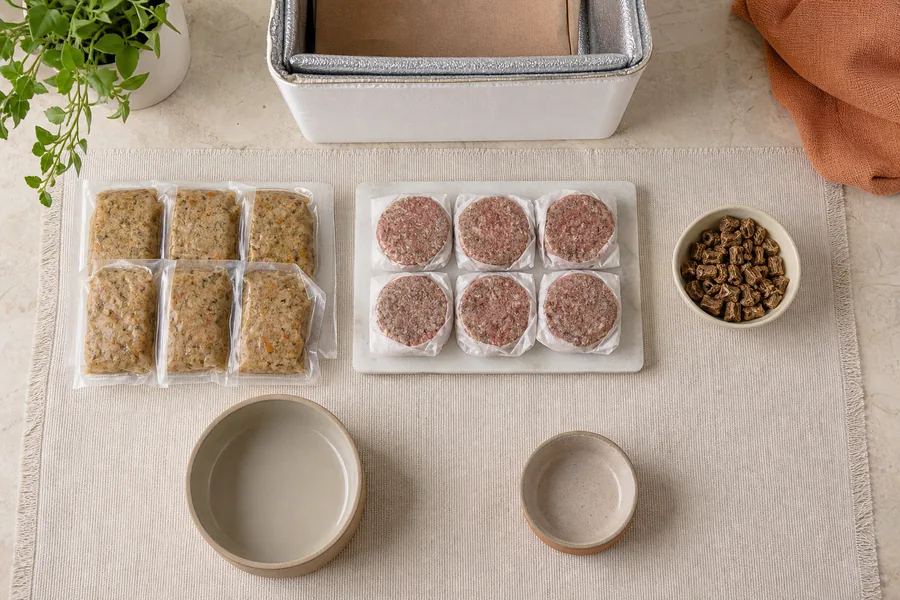 Comparación de comida cocinada, BARF y snacks para perro y gato