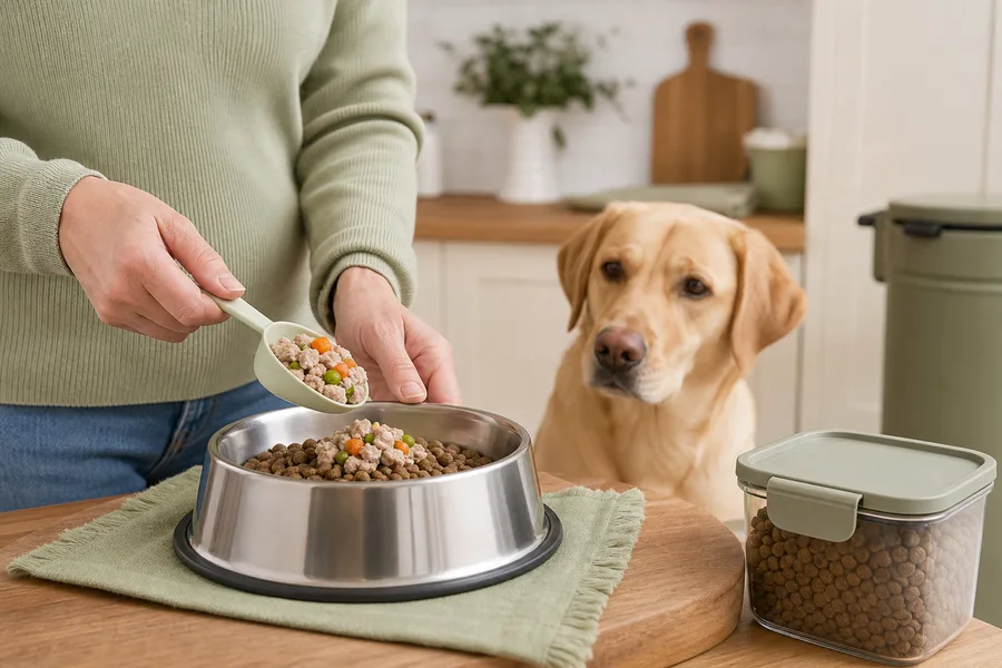 Transición gradual de alimento para prevenir problemas digestivos en un perro